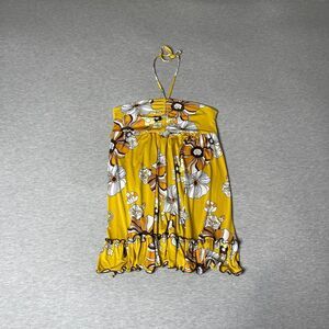 Santiki Women’s Vintage Yellow Floral Print Halter Neck Tie Babydoll Top